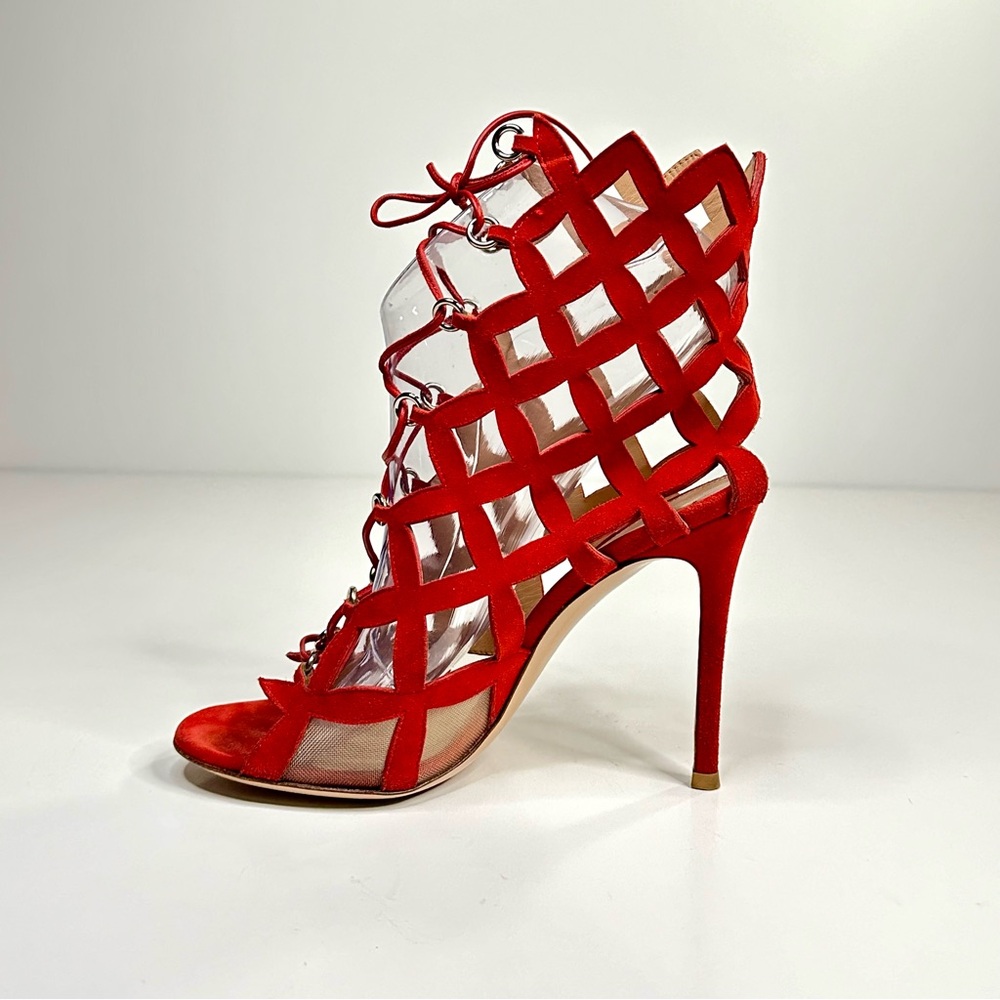 Gianvito Rossi Women’s Red Suede Gladiator Heeled Sandals Size EU 36.5 or US 6.5 - Picture 3 of 10